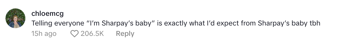 Comment reads: "Telling everyone 'I’m Sharpay’s baby' is exactly what I’d expect from Sharpay’s baby tbh." 206.5K likes