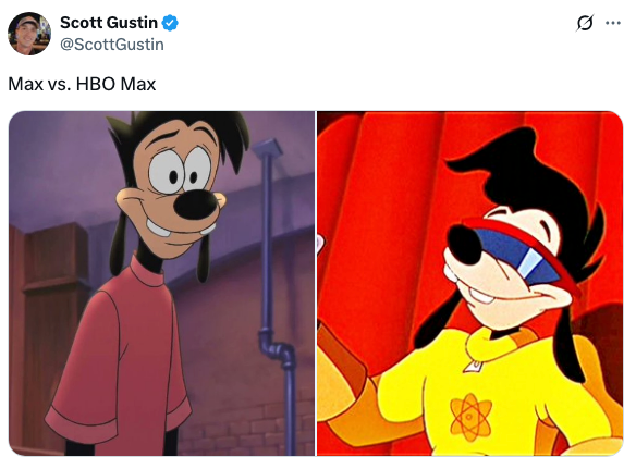 Side-by-side comparison of Max Goof: casual red shirt vs. futuristic yellow outfit with sunglasses
