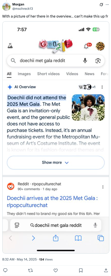 search summary for the question was doechi at the met gala that includes a photo of her at the event but says she wasn't there
