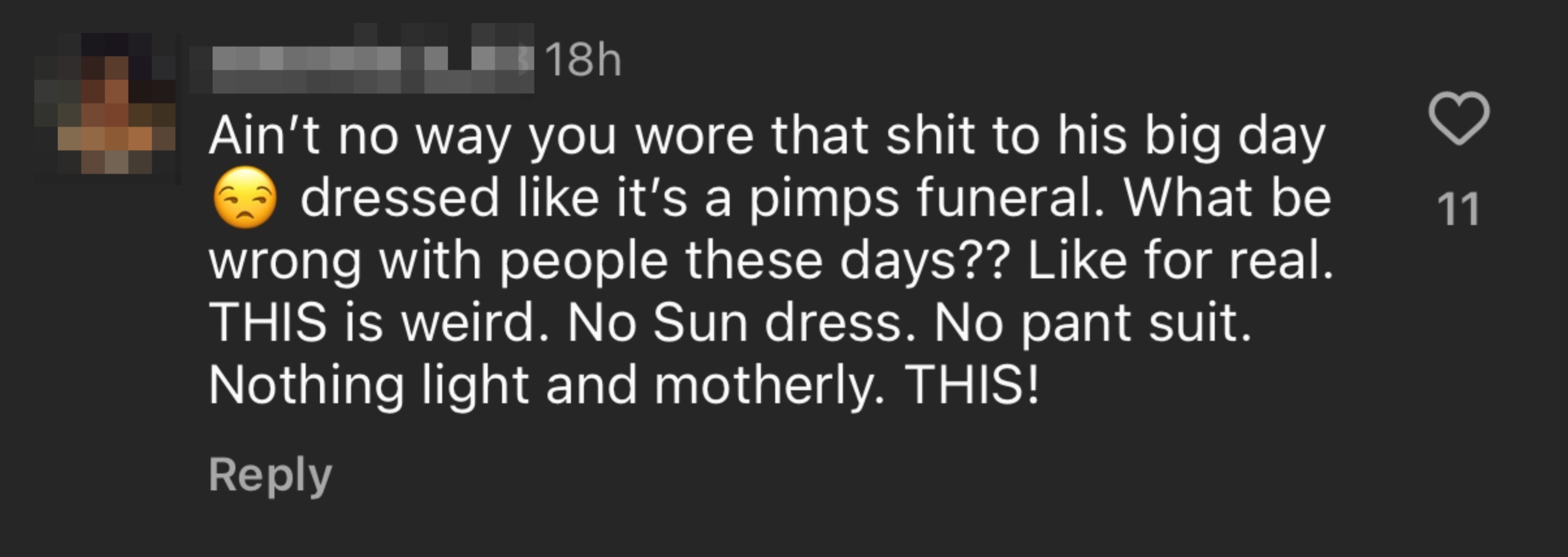 Comment criticizing Toni Braxton's outfit at her son's graduation