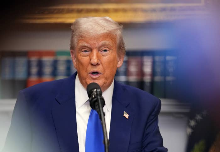 U.S. President Donald Trump speaks during a press conference in the Roosevelt Room of the White House