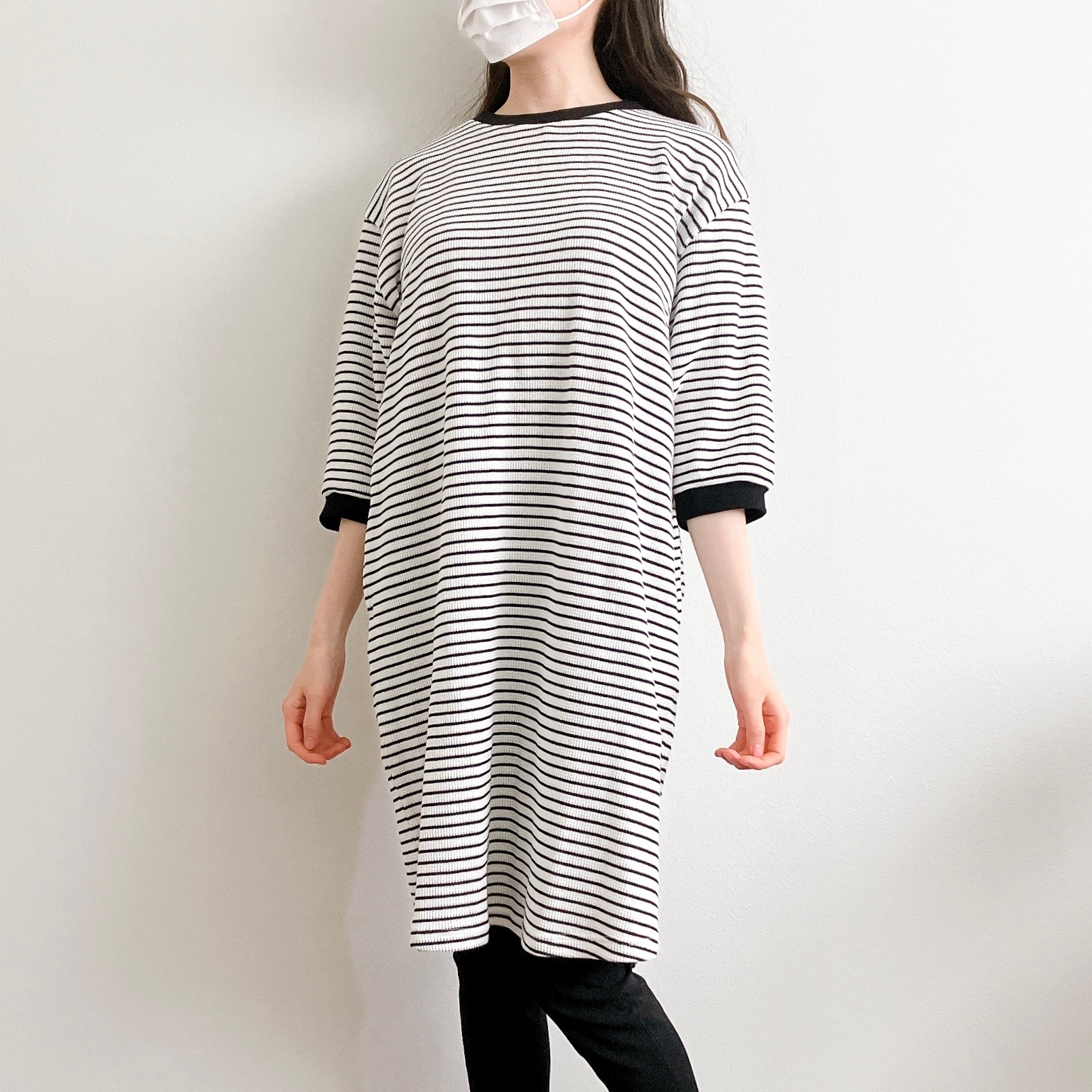 ハニーズの「7分袖ワッフルワンピース」