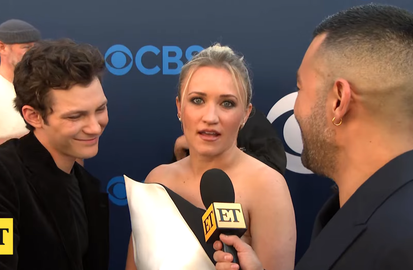 Emily Osment being interviewed at a CBS event