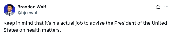 Tweet criticizing a health advisor's role in advising the U.S. President