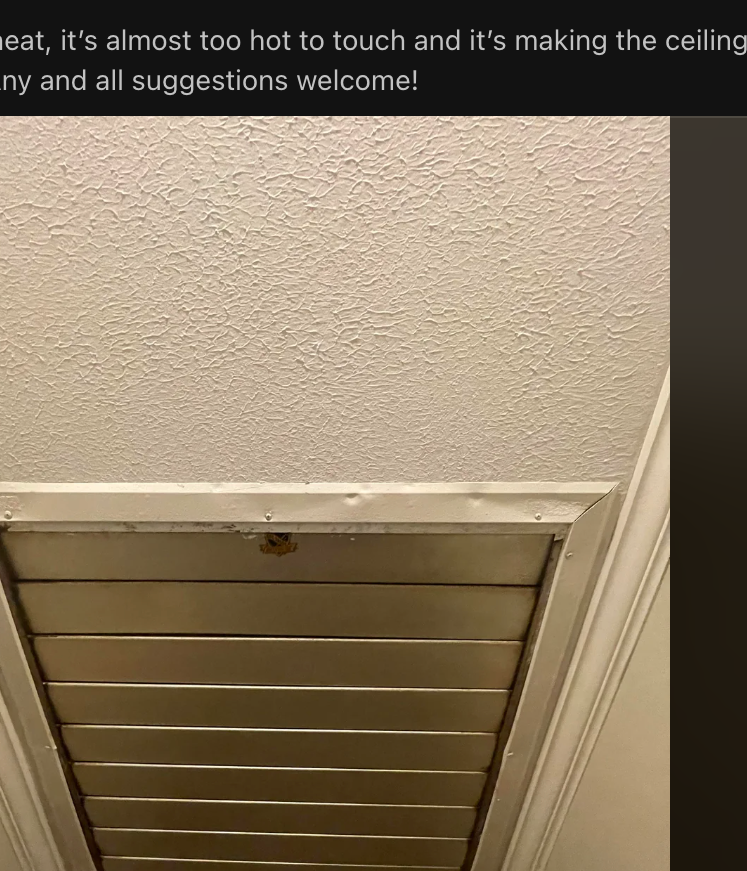 Reddit post asking how to insulate a whole house fan visible in the ceiling, with various user comments and suggestions visible below