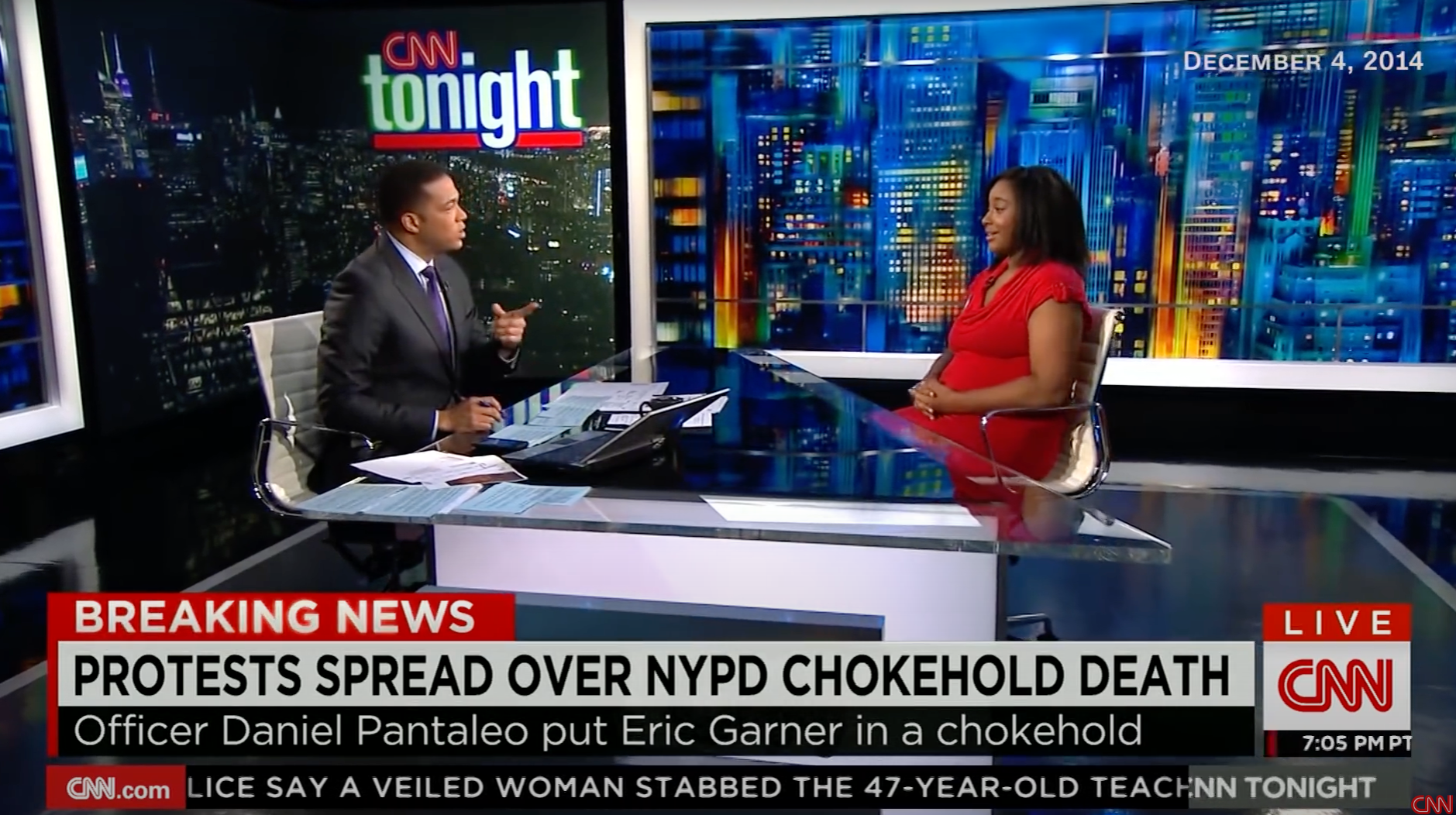 CNN broadcast showing an interview about NYPD officer Daniel Pantaleo's involvement in Eric Garner's death
