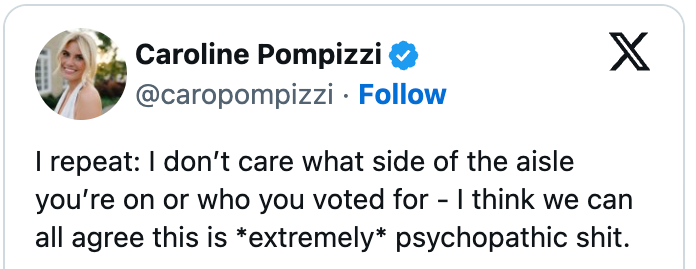 Tweet expressing non-partisan disapproval of certain actions, describing them as extremely psychopathic