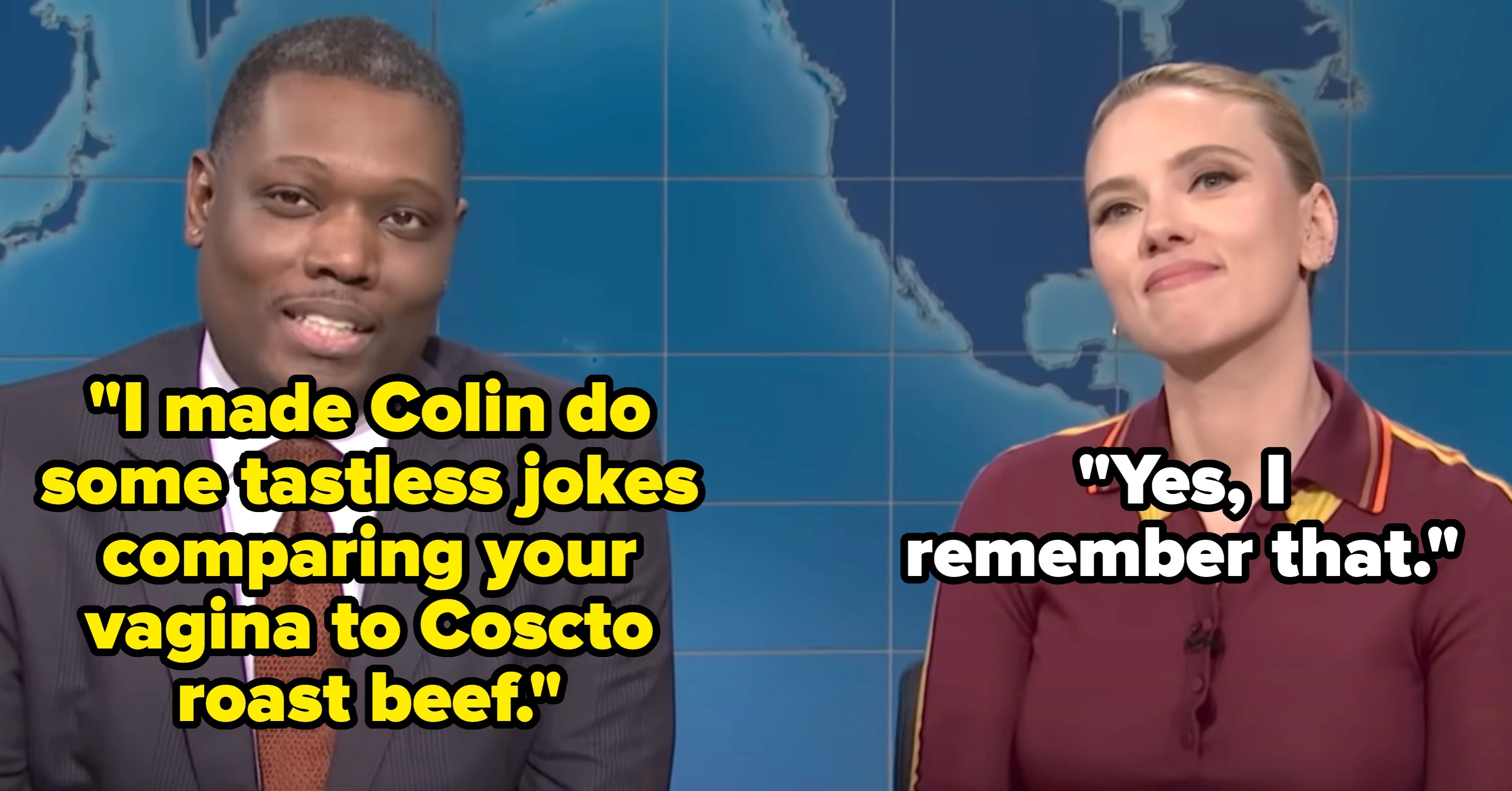 Scarlett Johansson And Colin Jost's Savage Revenge On Michael Che For His Inappropriate Roast Beef Joke Is Going Viral