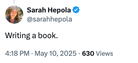  "Writing a book." Posted connected  May 10, 2025, with 630 views