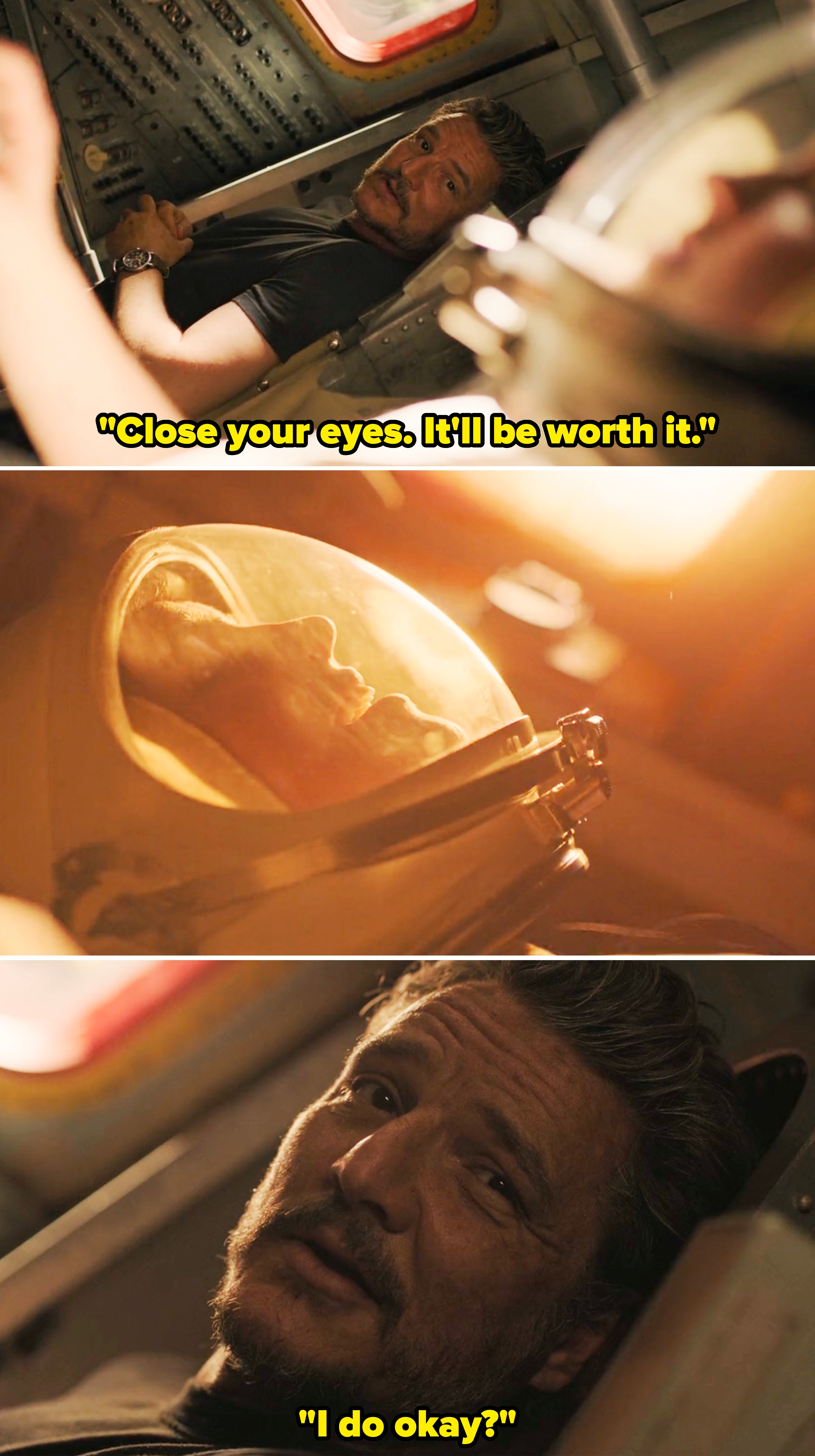 Joel telling Ellie to close her eyes, and Ellie envisioning going to space