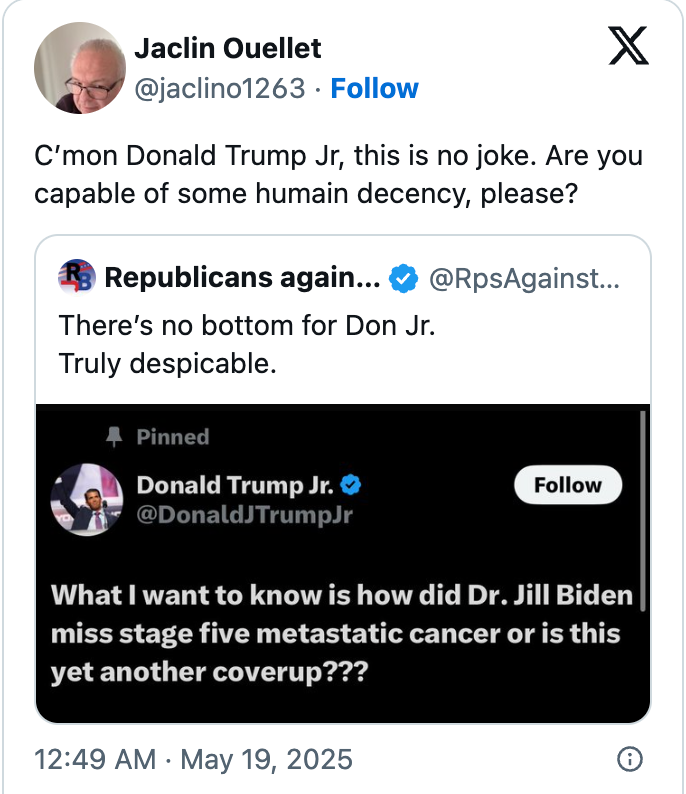 Tweet questioning Dr. Jill Biden's health with replies calling it indecent and despicable
