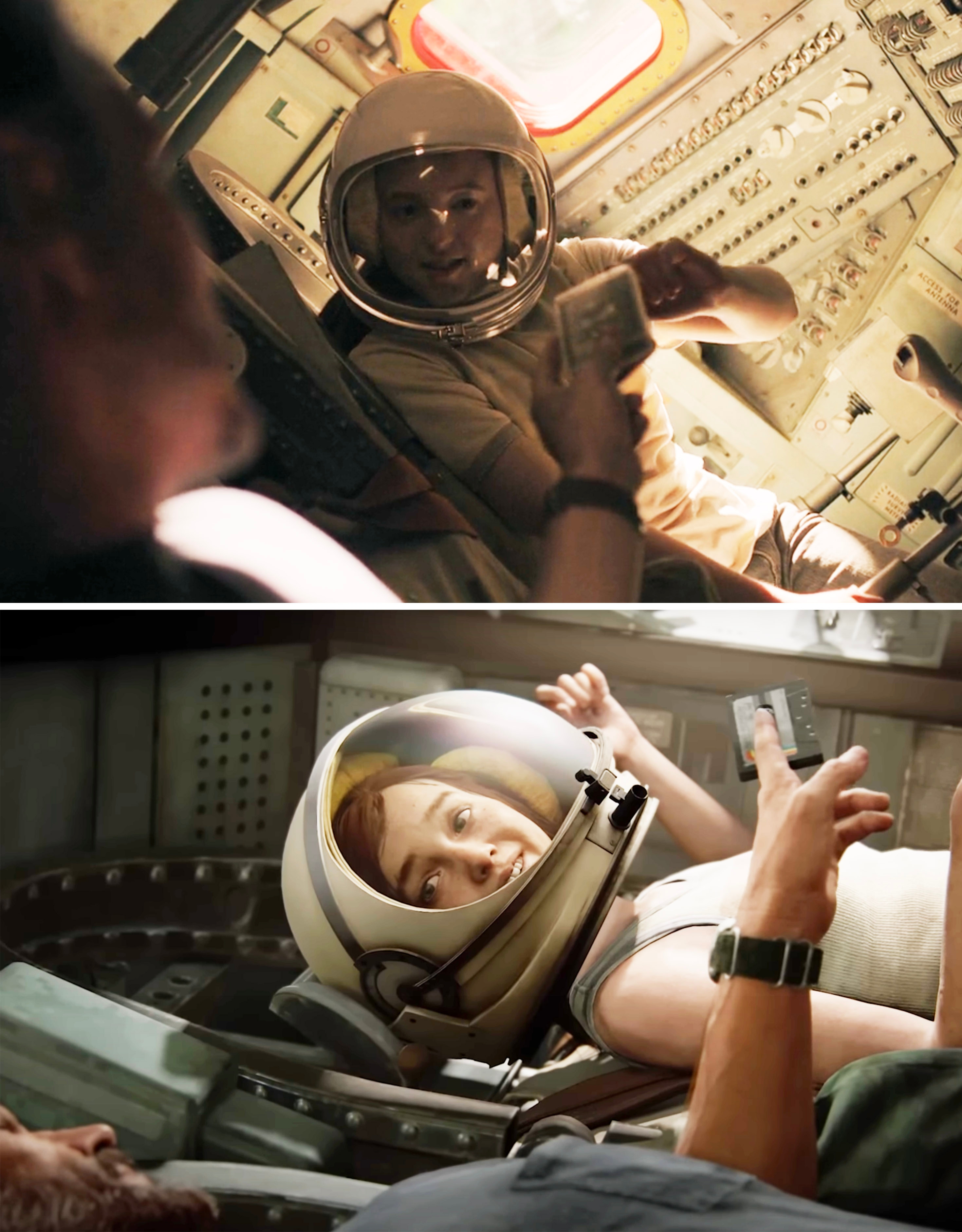 Joel handing Ellie a cassette tape in the show vs. game