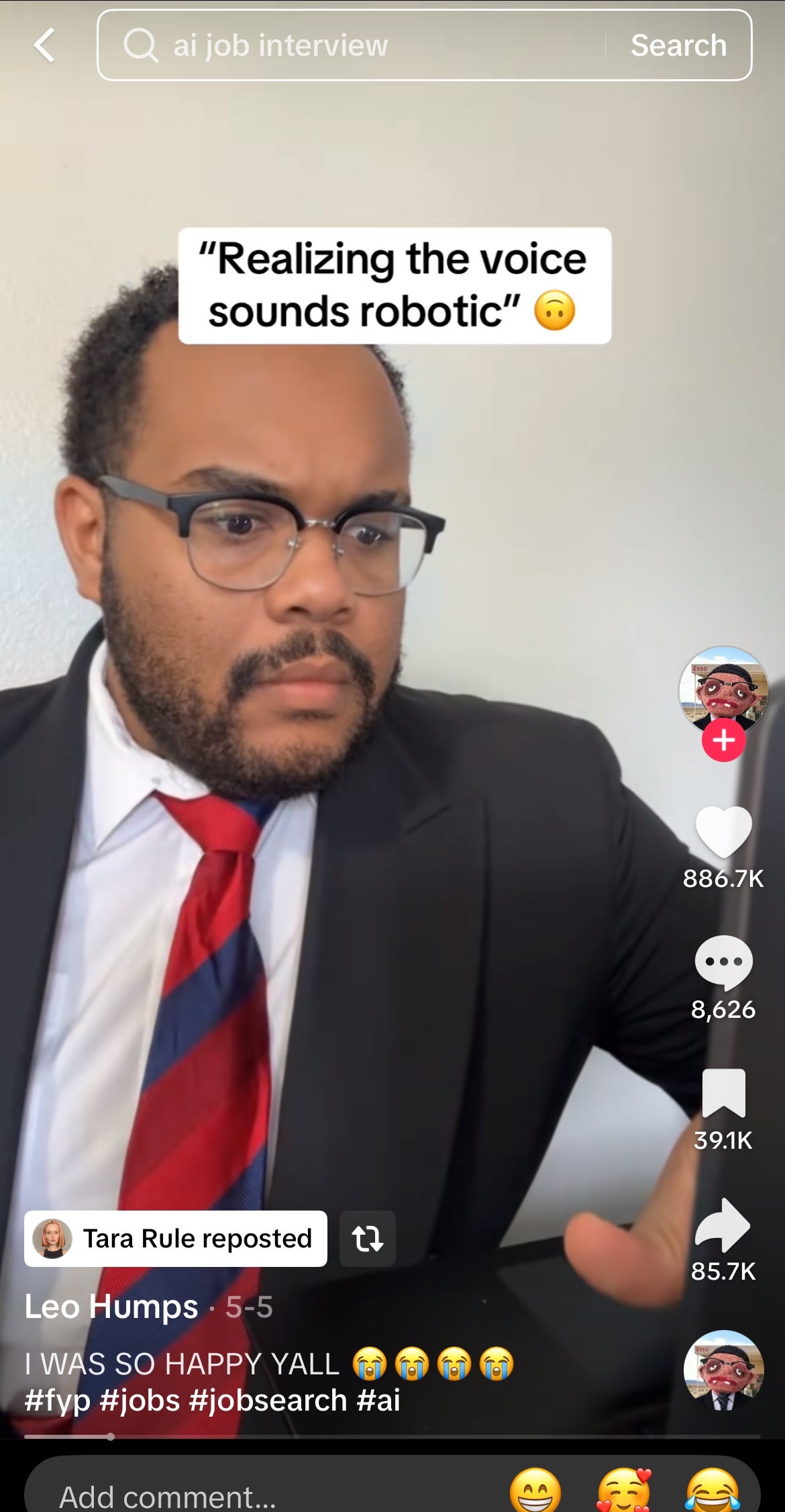 Person concerned during virtual job interview