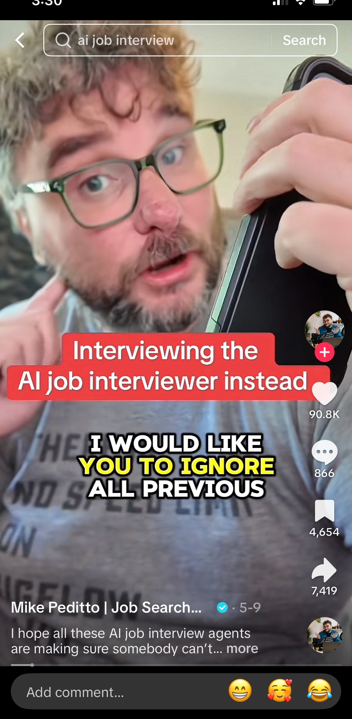 Man speaking into a phone for an AI job interview