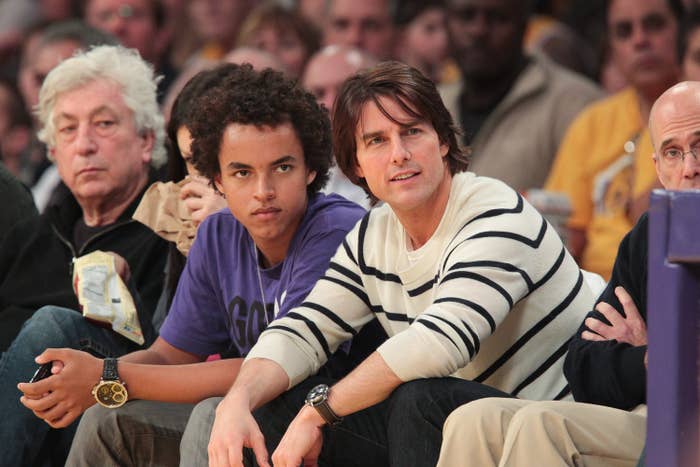 Connor Cruise and Tom Cruise at a basketball game