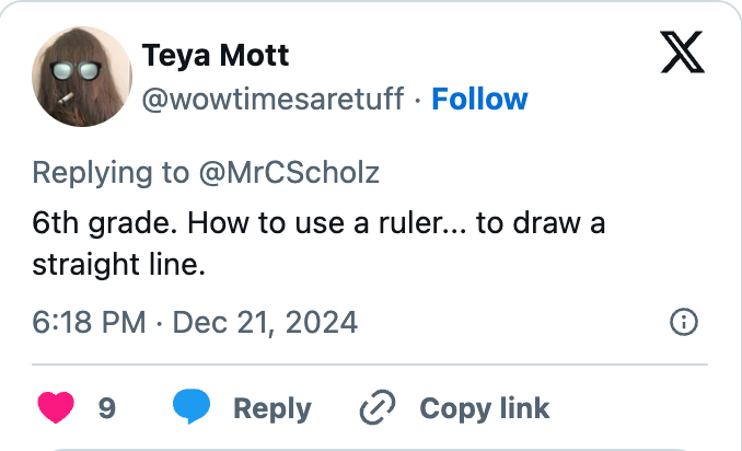 Tweet by user Teya Mott: "6th grade. How to use a ruler… to draw a straight line."