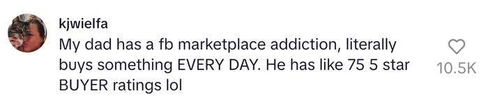 Comment astir  someone&#x27;s dada  buying items regular  connected  Facebook Marketplace, boasting 75 five-star purchaser  ratings