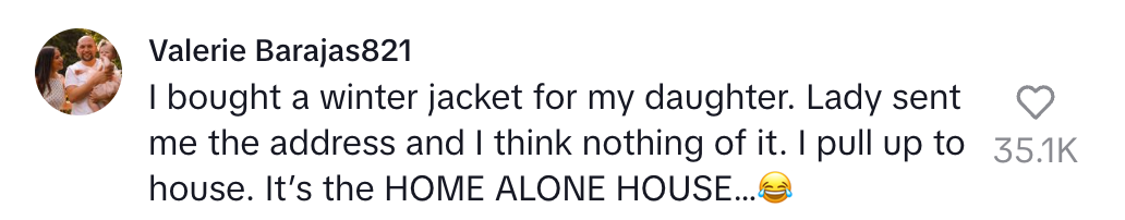 A comment reveals a humorous surprise: the writer bought a jacket and ended up visiting the "Home Alone" house