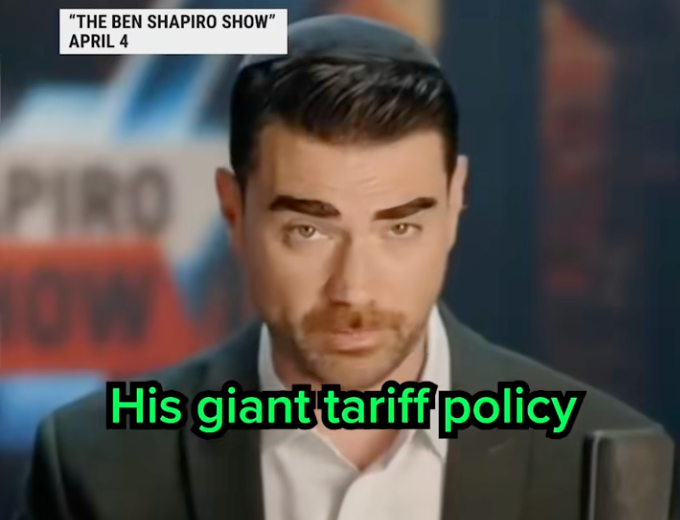 A person on a podcast discusses a significant tariff policy