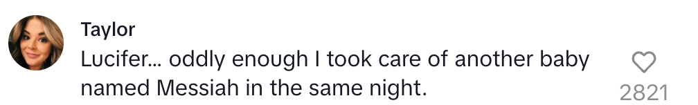 Comment about taking care of babies named Lucifer and Messiah on the same night