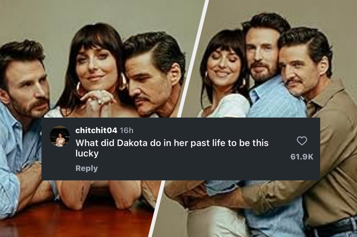 Dakota Johnson's Photoshoot With Pedro Pascal And Chris Evans Has Everyone In A Chokehold