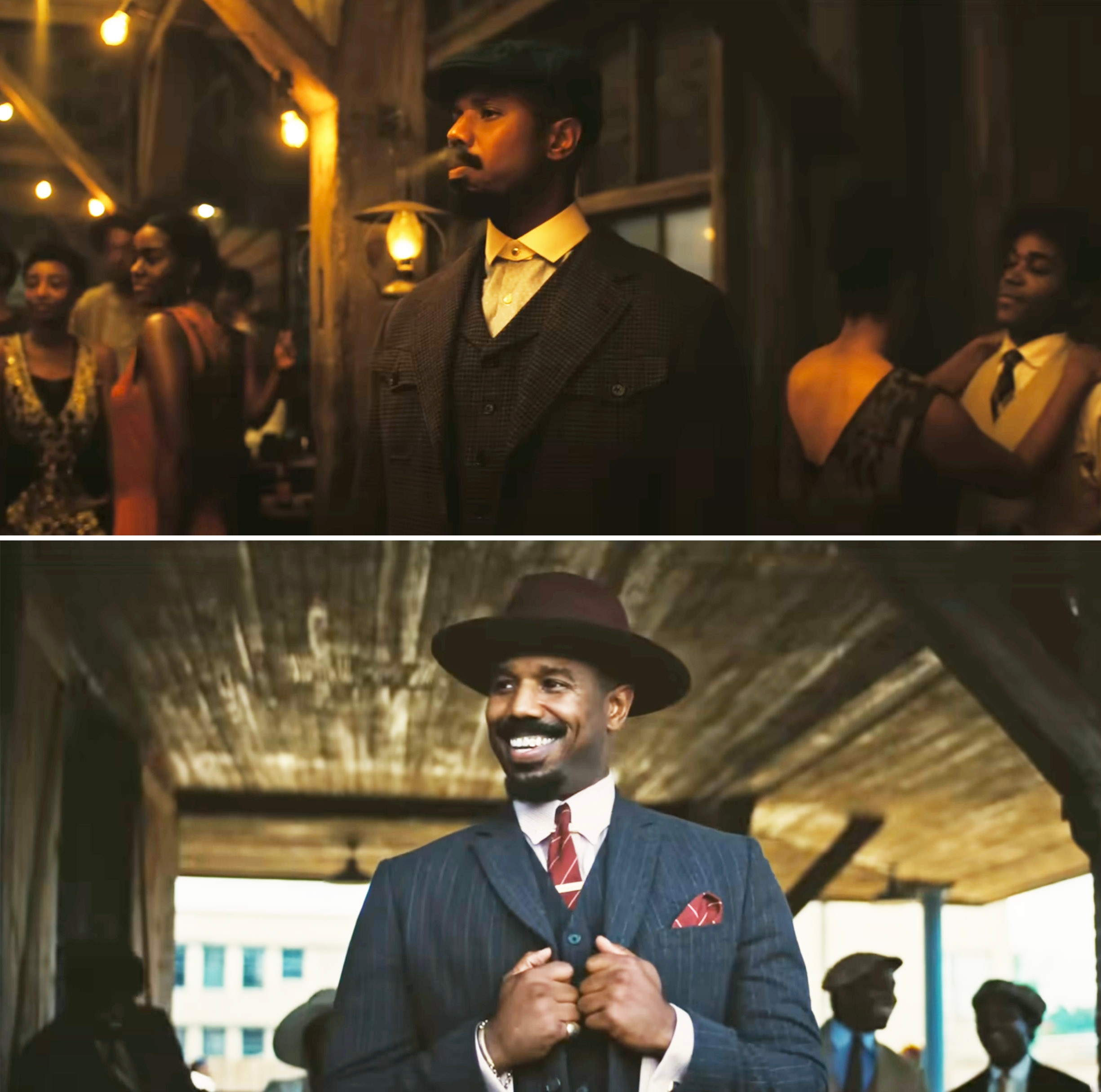 Smoke standing in the juke joint vs. Stack smiling at the train station