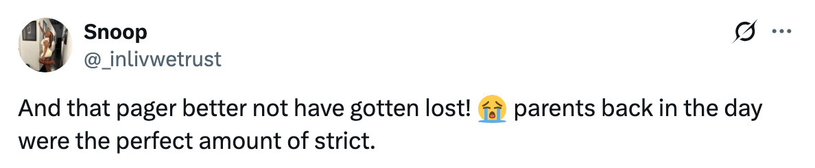 Tweet about pagers and strict parenting in the past