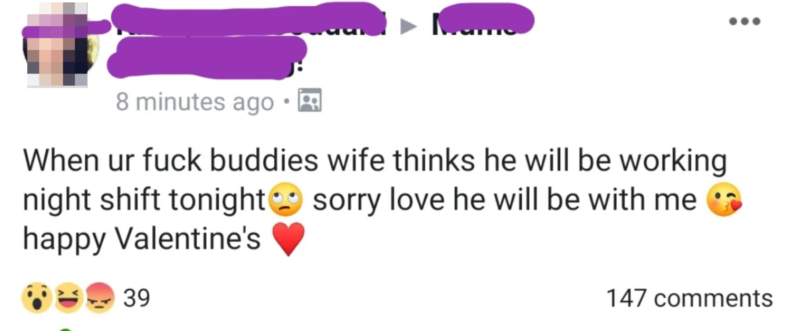 Social media post about infidelity, suggesting spending Valentine's Day with someone else's partner