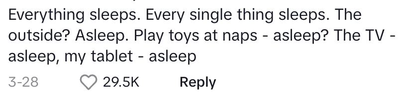&quot;everything sleeps. every sing thing sleeps. the outside? asleep. play toys at naps? asleep&quot;