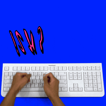 Hands frantically typing on a keyboard, with "Why?" in animated text above