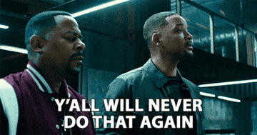 Two men look serious; subtitle reads, "Y'all will never do that again," in a determined tone