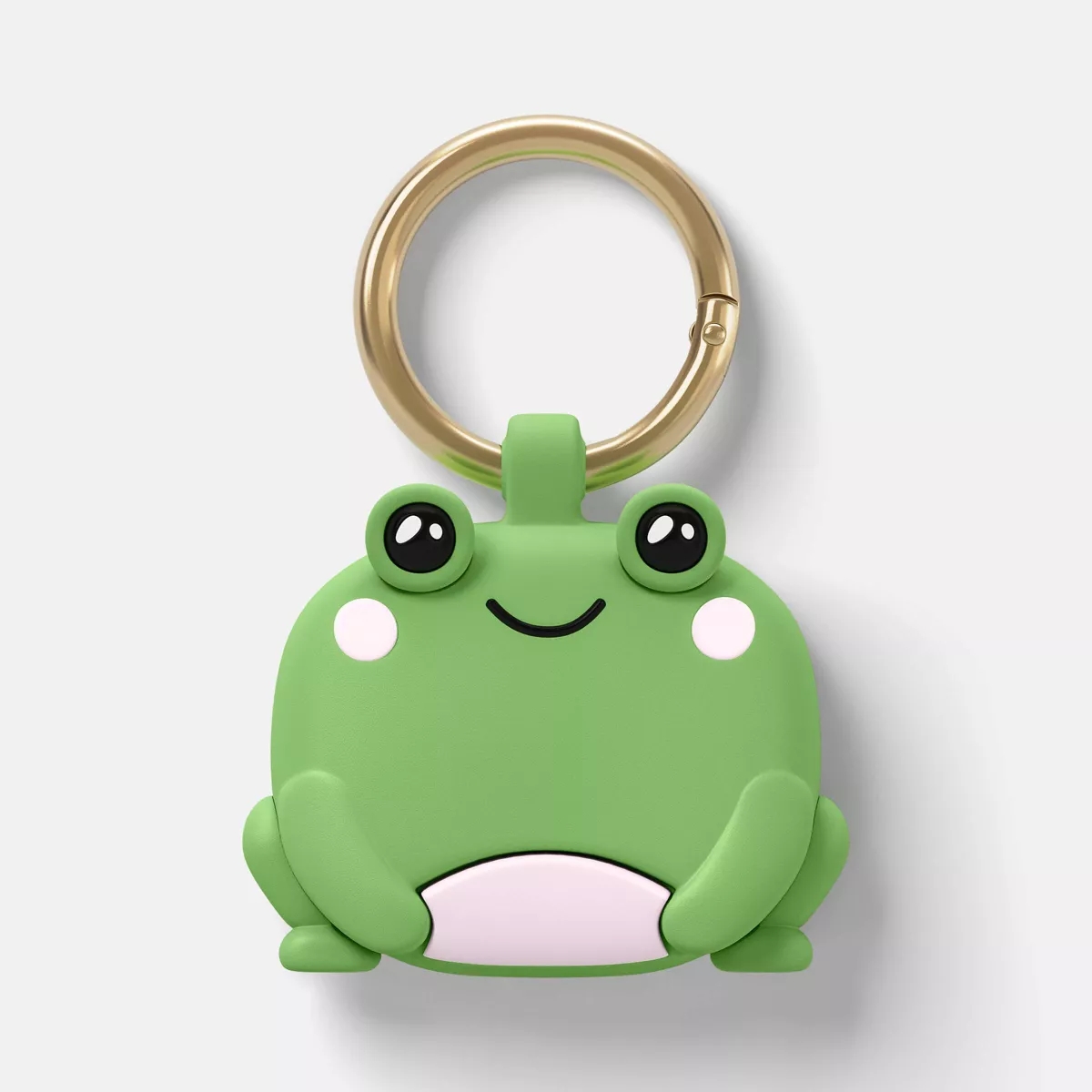 Frog-shaped keychain with a smiling face and a gold loop for easy attachment. Ideal for fans of cute, playful accessories