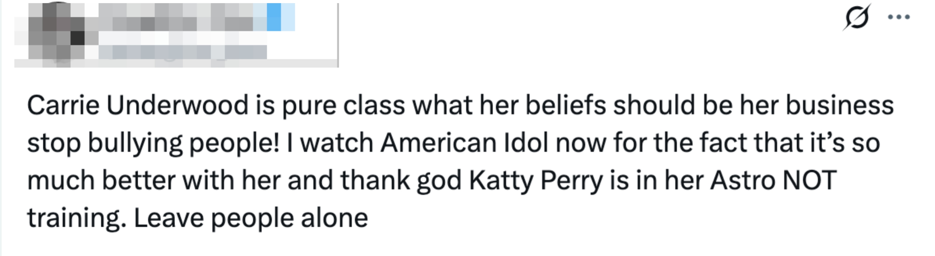 Tweet criticizing bullying of Carrie Underwood, praising her role on American Idol, and mentioning Katy Perry