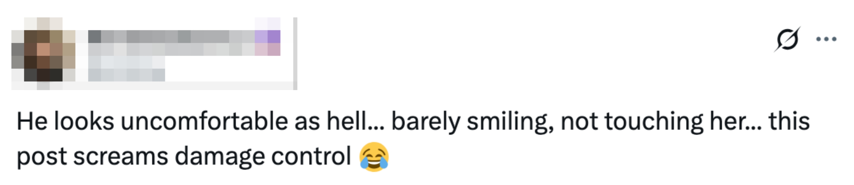Tweet by Nerdstradamus reads: "He looks uncomfortable as hell… barely smiling, not touching her… this post screams damage control ?"