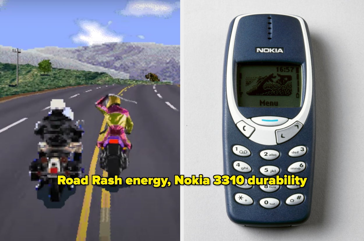Nokia 3310 phone next to screenshot from Road Rash game. Text: "If you've ever kicked somebody in Road Rash or used the indestructible Nokia 3310...this one's for you."