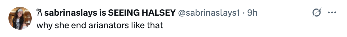 Tweet by user about someone ending "Arianators," with surprise or shock implied