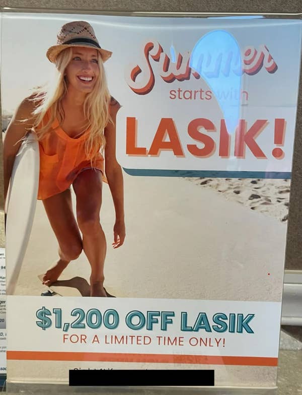 Smiling woman on beach. Text: "Summer starts with LASIK! $1,200 off LASIK for a limited time only!"