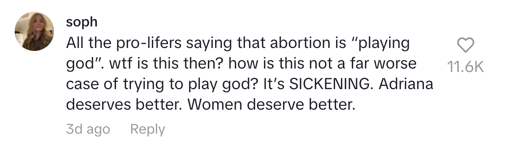 A social media comment criticizing pro-life arguments, questioning the morality of their stance by comparing it to playing God, and advocating for women's rights
