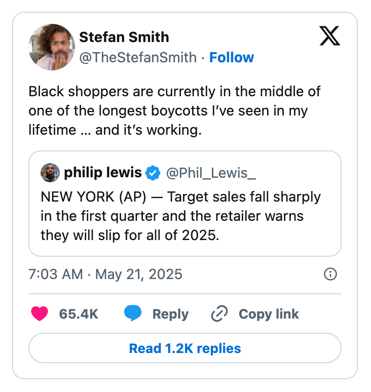 Tweet stating: "Black shoppers are currently in the middle of one of the longest boycotts I’ve seen in my lifetime … and it’s working."