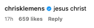 Instagram comment by a verified user: &quot;jesus christ&quot; with 659 likes and a reply option