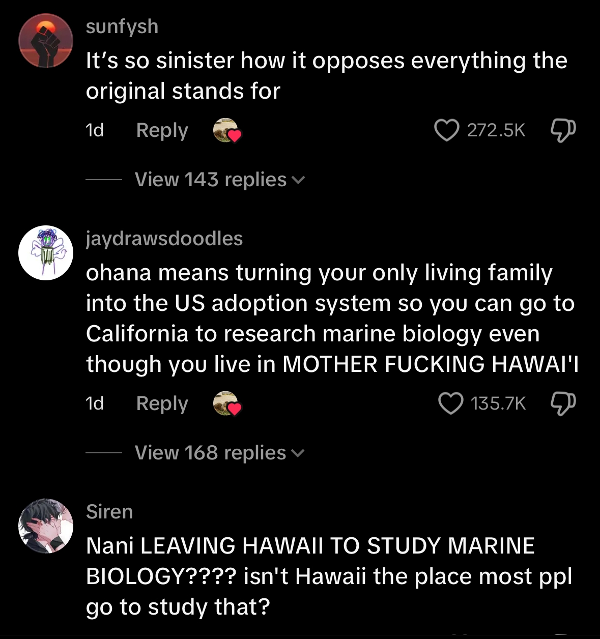 Comments on an article about leaving Hawaii to study marine biology, questioning the decision