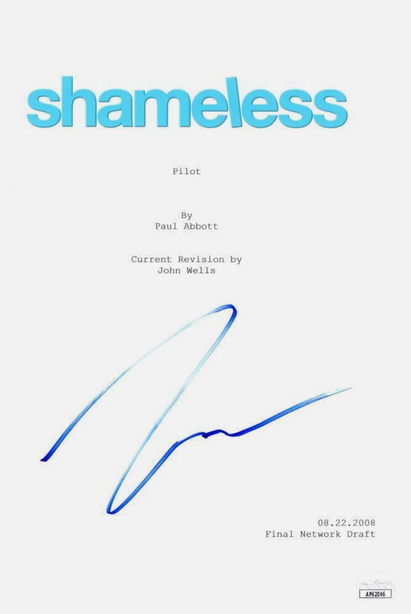 TV show script cover for "Shameless" pilot by Paul Abbott, revised by John Wells. Final network draft dated 08.22.2008