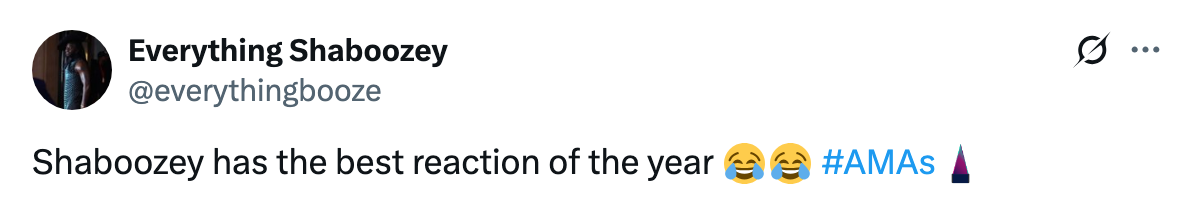 Tweet from Everything Shaboozey: "Shaboozey has the best reaction of the year ?? #AMAs"