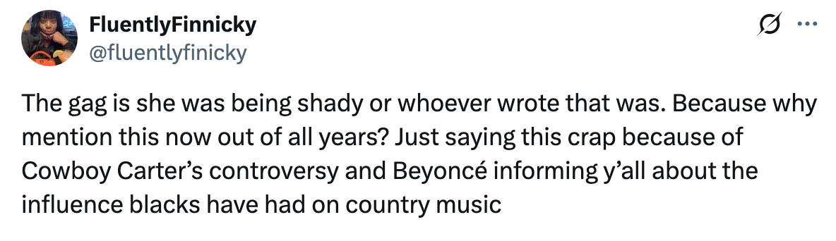 Tweet about controversy involving "Cowboy Carter" and Beyoncé's influence on country music
