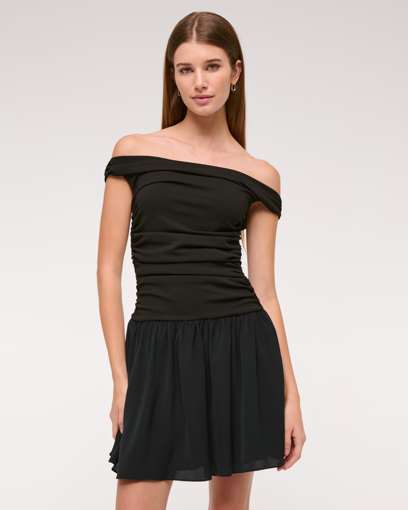Model wearing the black dress