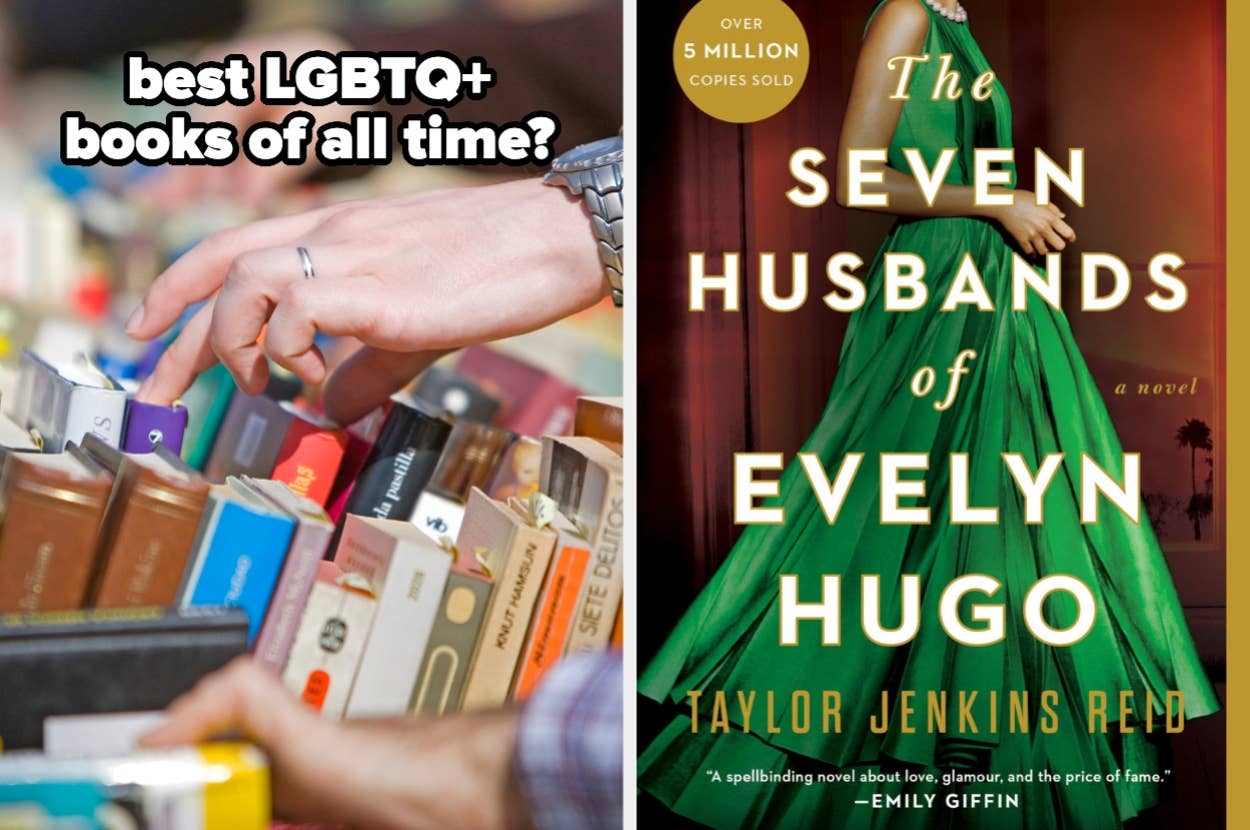Two images: one of hands browsing books, the other of
