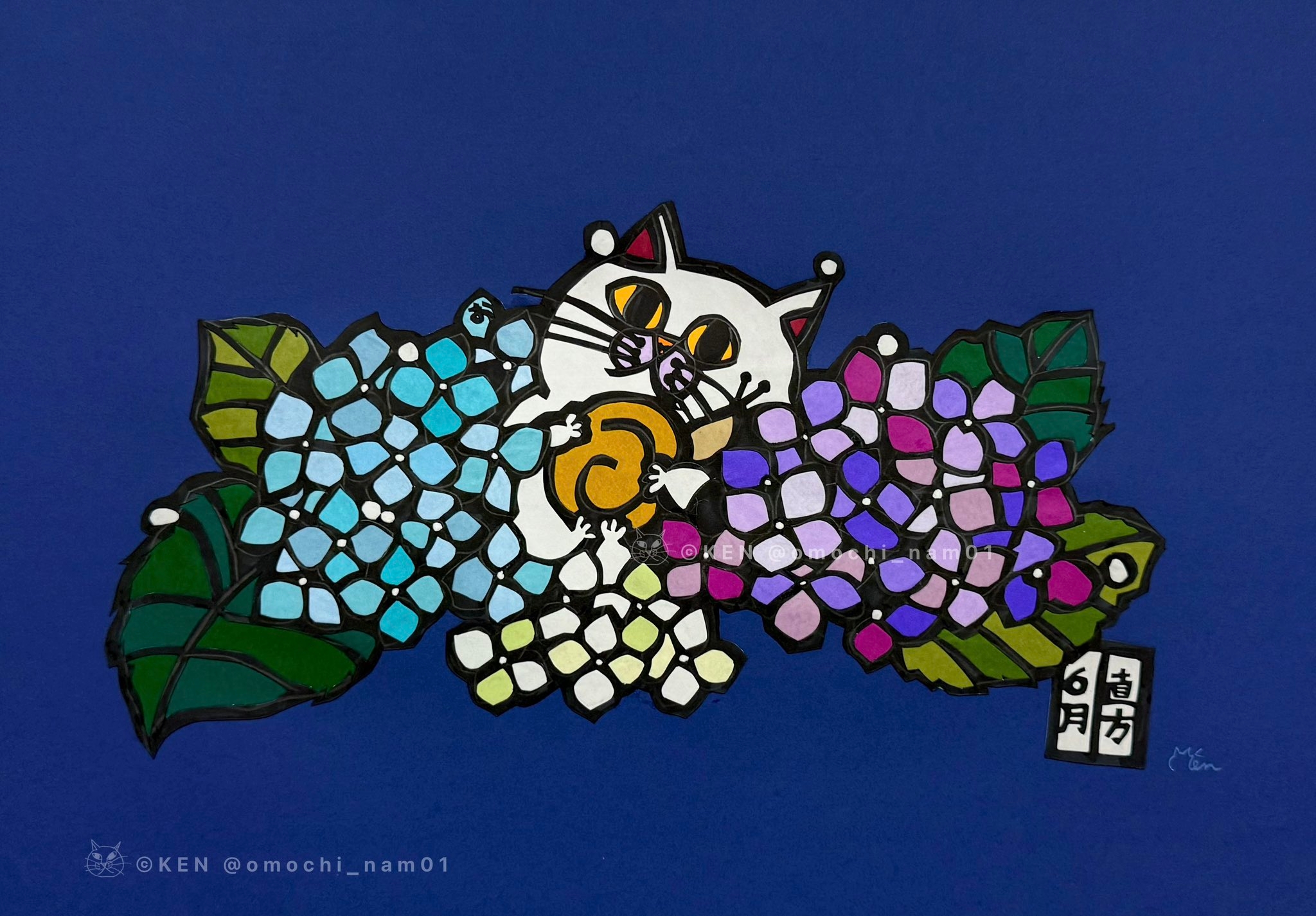 切り絵です！ ステンドグラス 切り絵 小鳥 〜青、オレンジ〜 - メルカリ