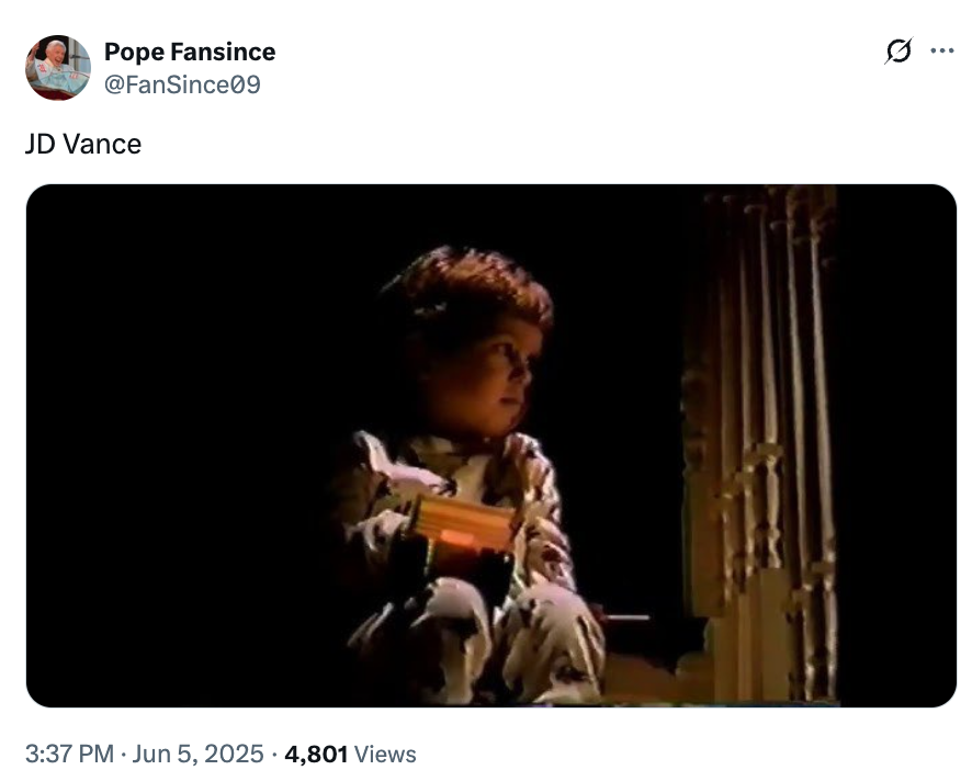 Child in pajamas sitting near a staircase, holding a toy. Image shared online with a focus on nostalgia