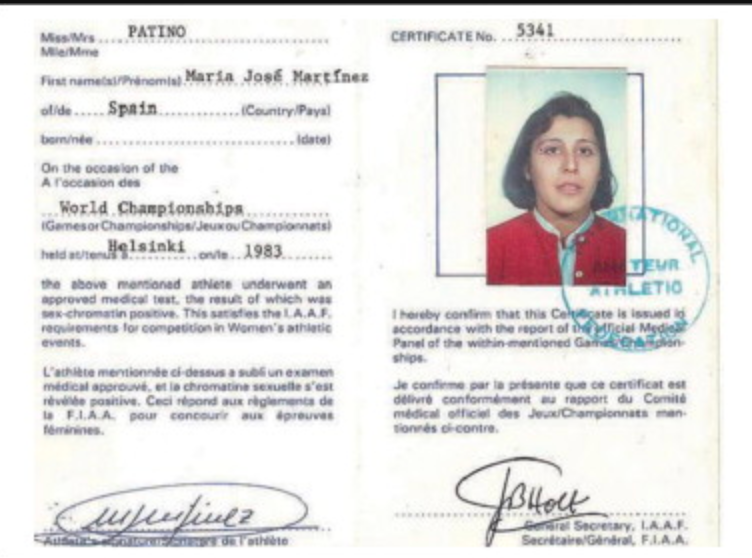 ID card for María José Martínez from Spain, issued for the 1983 World Championships in Helsinki, with photo and official signatures
