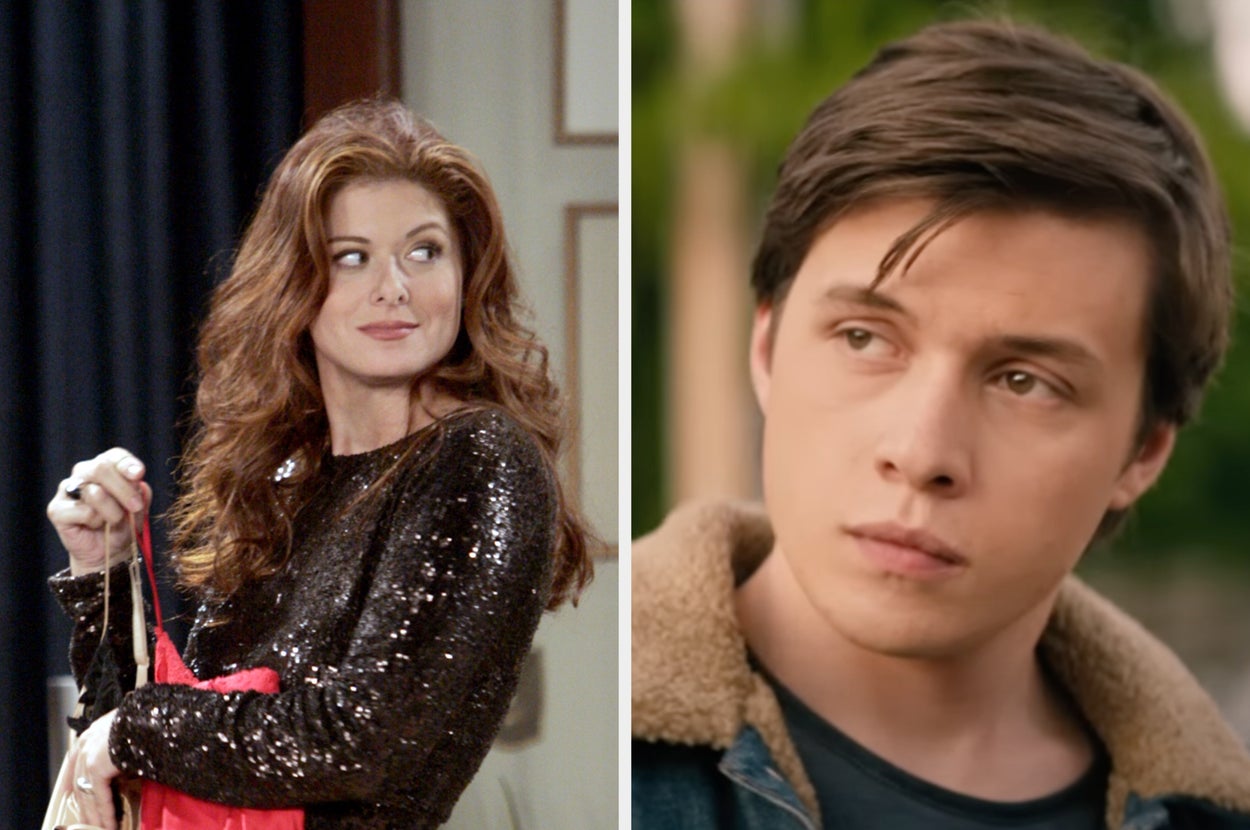Two people are in separate images. Left: Person in a sparkling sequin dress. Right: Person in casual attire with a thoughtful expression